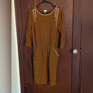 Garnet Hill Embroidered Pocket-Detail Knit Dress Size Small